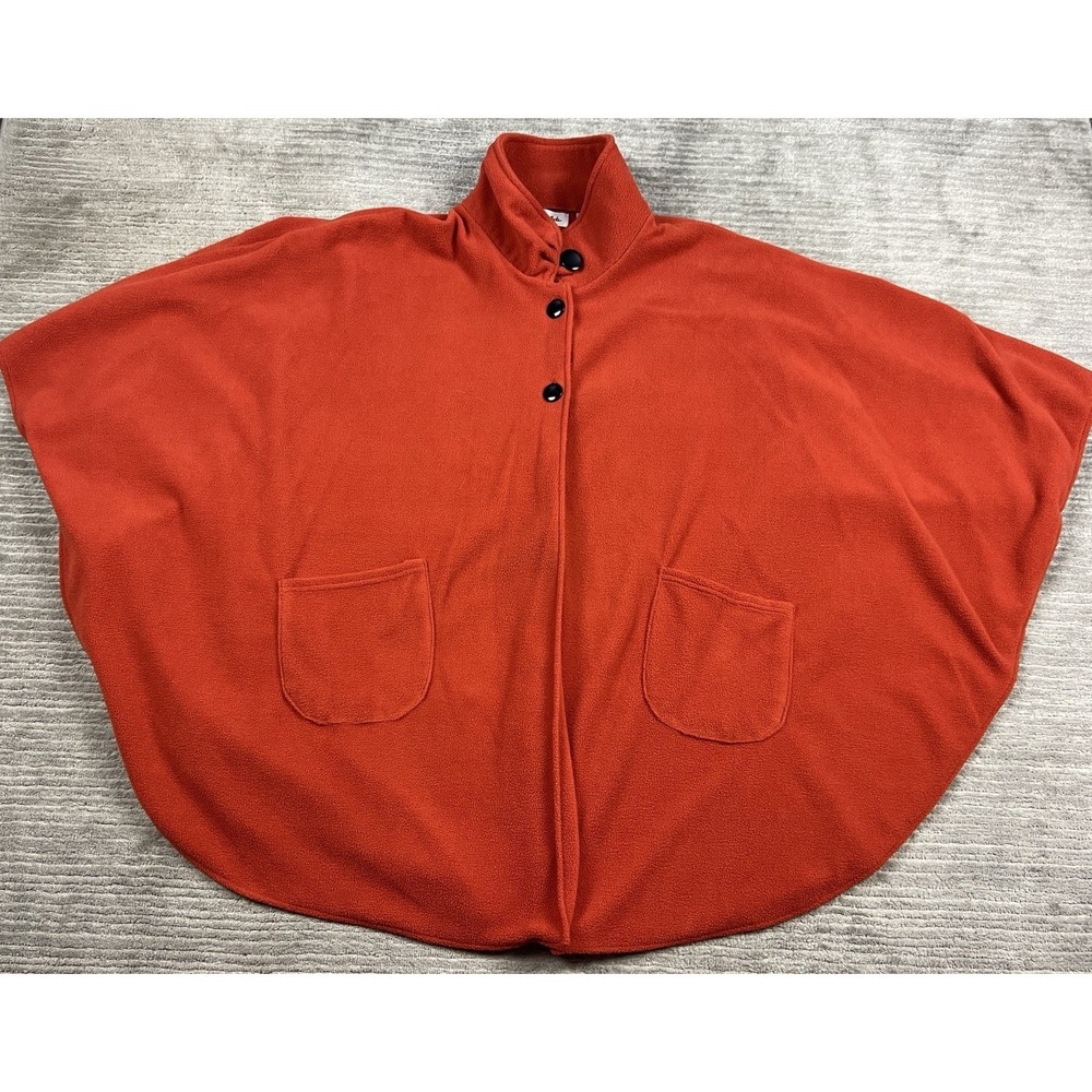 Le Moda Fleece Poncho Jacket Orange Cape One Size Button Front Pockets